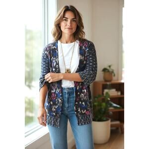 Guinevere Anthropologie Merino Wool Cardigan S Boho Patterned Open Front Sweater